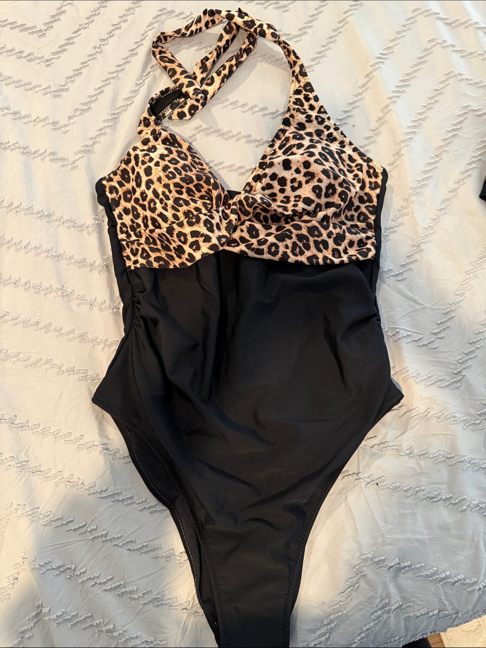 Leopard Print & Black One-Piece Swimsuit